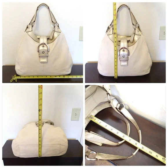 Coach F17092 Soho Ivory White & Gold Leather Hobo Shoulder Bag Purse - Picture 3 of 4